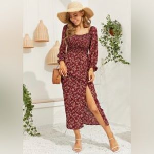 Red floral maxi dress